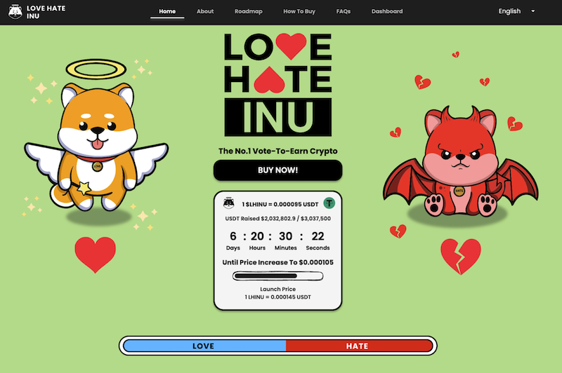 New Meme Coin Sensation Love Hate Inu Raises $2M in Red Hot Presale – 6 Days Countdown Begins for Price Increase