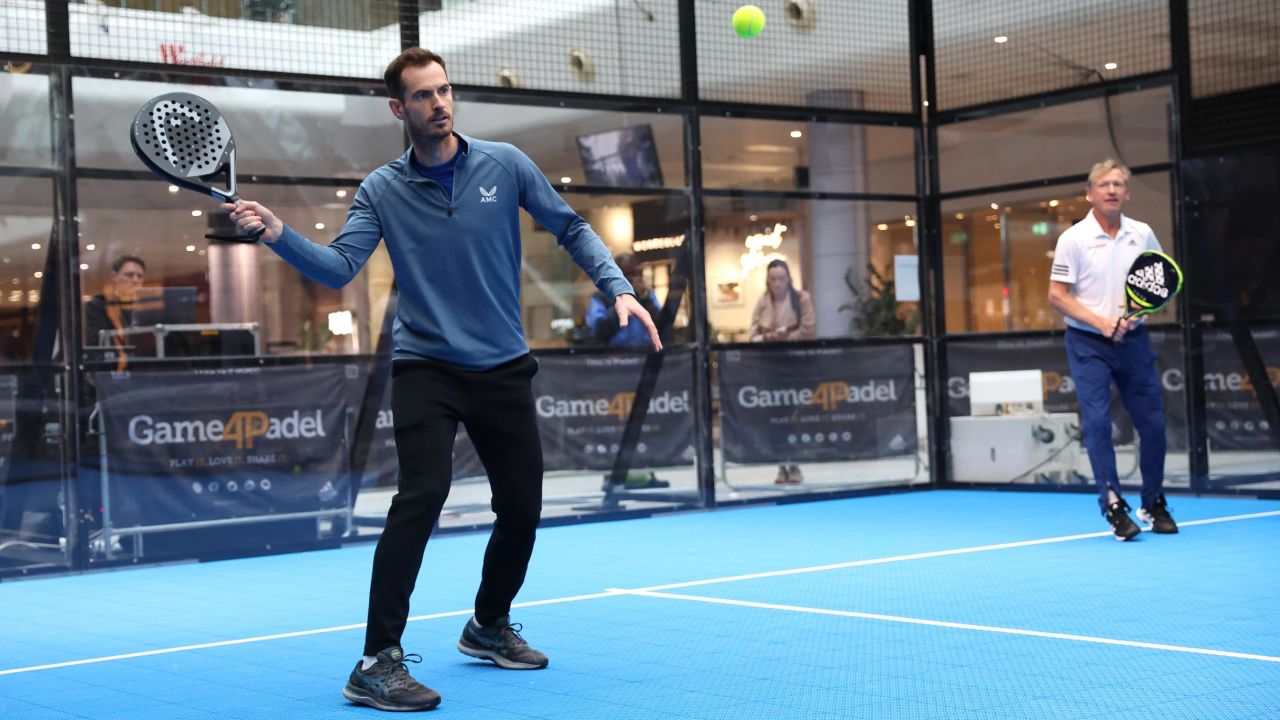 Murray plays a shot at a pop-up padel court in London in November.