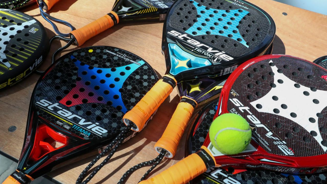 Padel rackets are a different shape and size to those used in tennis or squash.