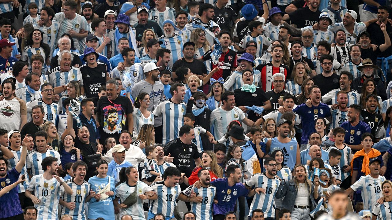 Argentina supporters cheer during the World Cup final against France.