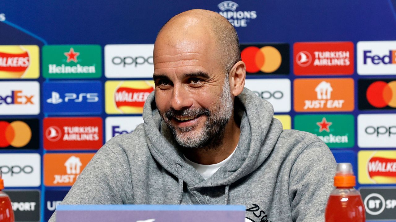 Guardiola speaks to the media ahead of Manchester City's game against RB Leipzig.
