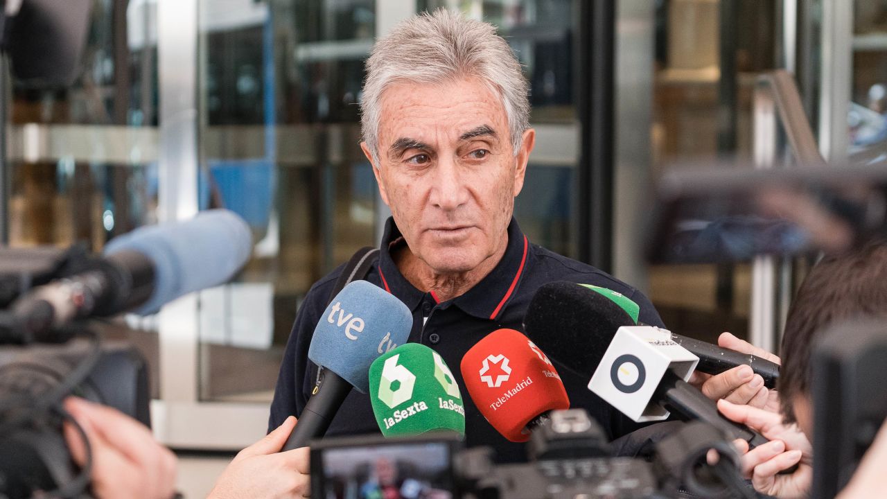 The sporting director of the Peruvian national soccer teams, Juan Carlos Oblita, attends to the media in the vicinity of the NH Collection Eurobuilding, on 28 March, 2023 in Madrid, Spain.