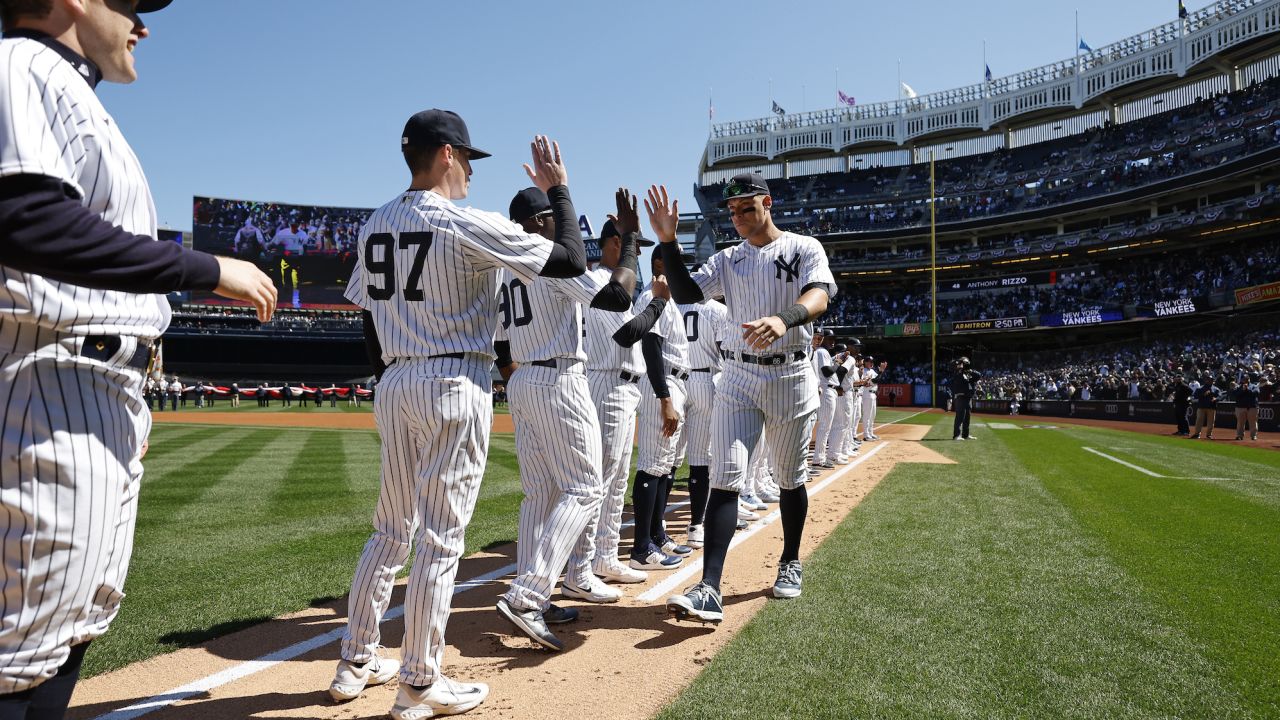 Judge is introduced before the game against the San Francisco Giants.