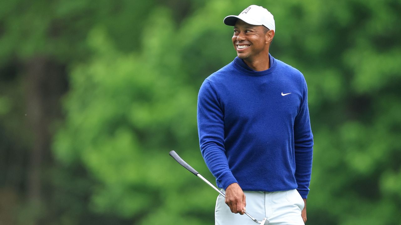 Woods was all smiles during his practice round.