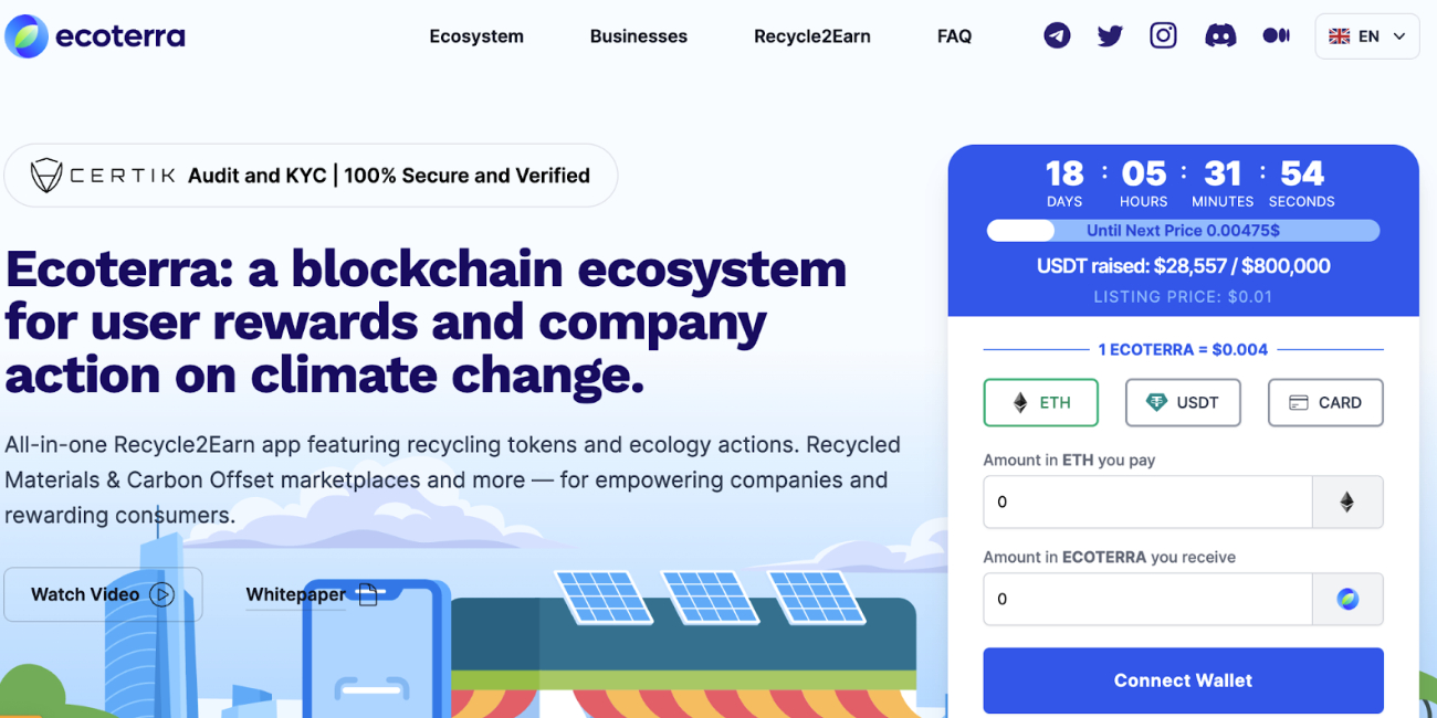 Recycle-2-Earn Revolution Starts With Ecoterra Presale Today – Invest in the Circular Economy and the Future of our Planet Now