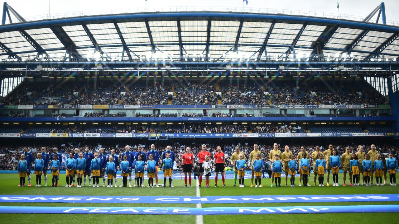 A record-breaking crowd watched Barcelona's victory at Stamford Bridge.