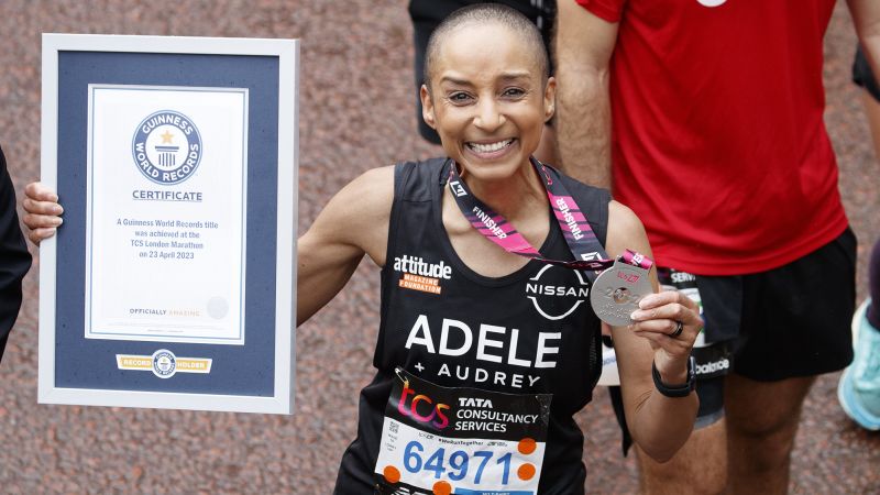 Radio DJ Adele Roberts breaks record for fastest woman with an ileostomy to run the London Marathon