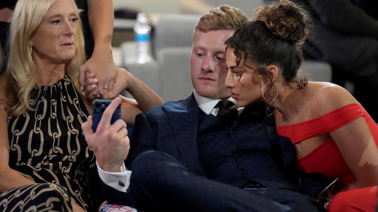 Levis waits in the Green Room with family at the 2023 NFL Draft.