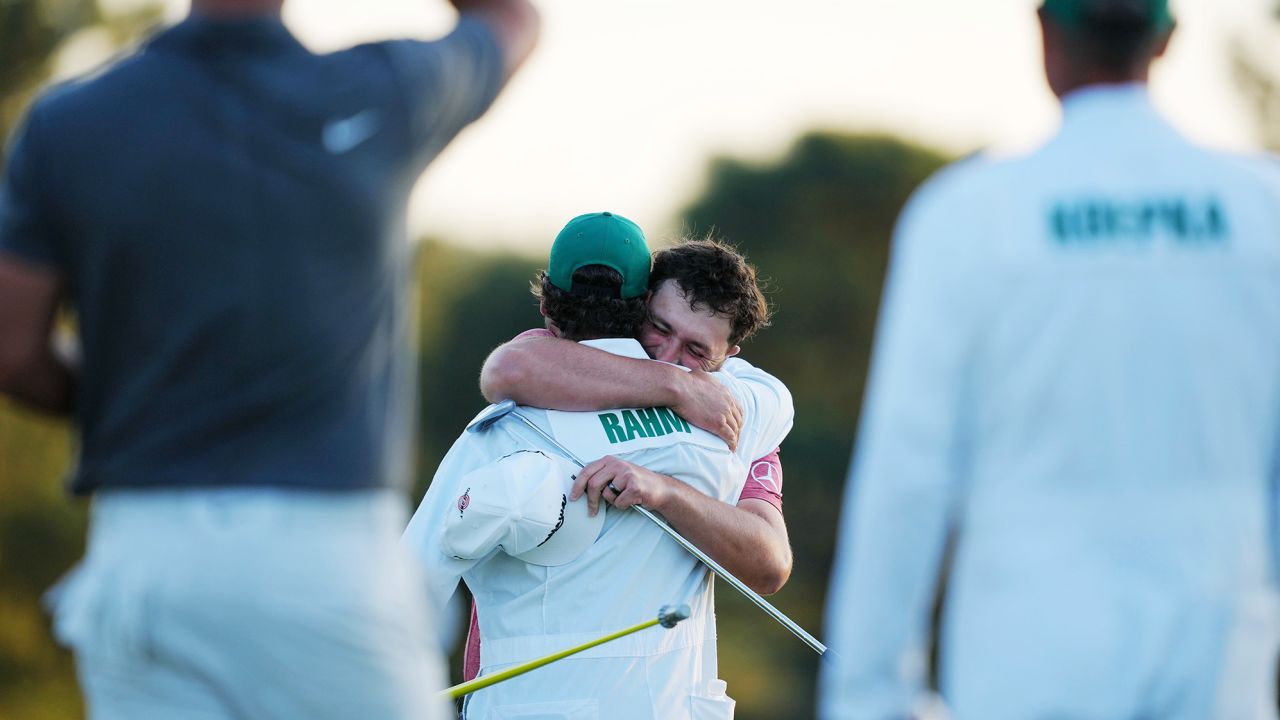 Rahm celebrates triumph at The Masters.