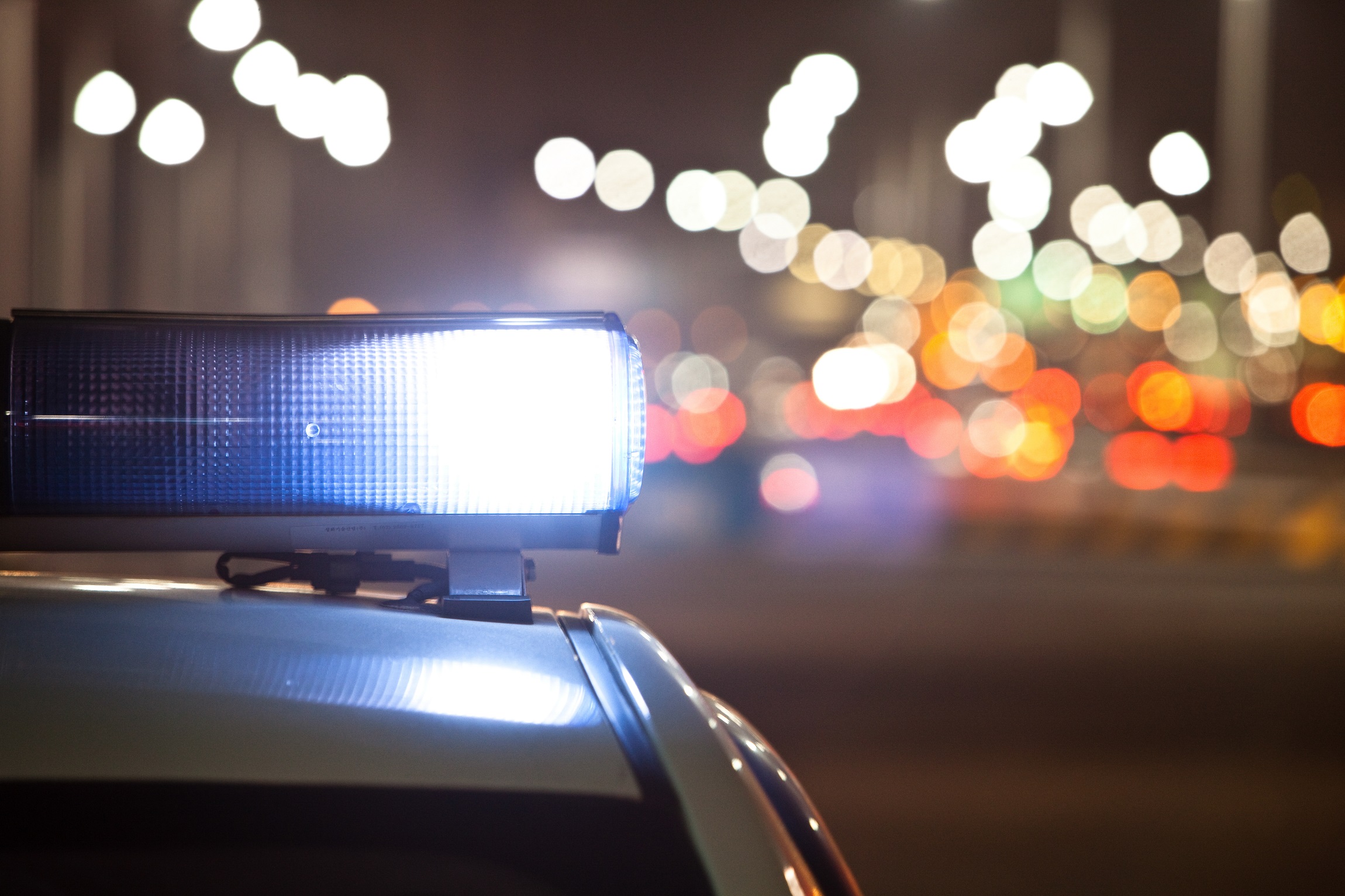 The lights on the top of a South Korean police car in Seoul, South Korea.