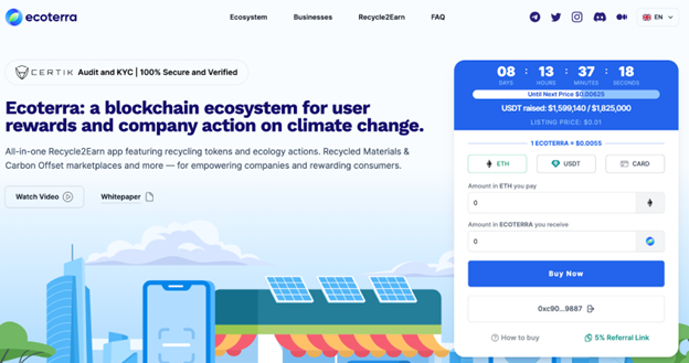 Ecoterra’s Recycle-2-Earn App Nears Presale Sellout Amid Rising FOMO – $1.72 Million Secured