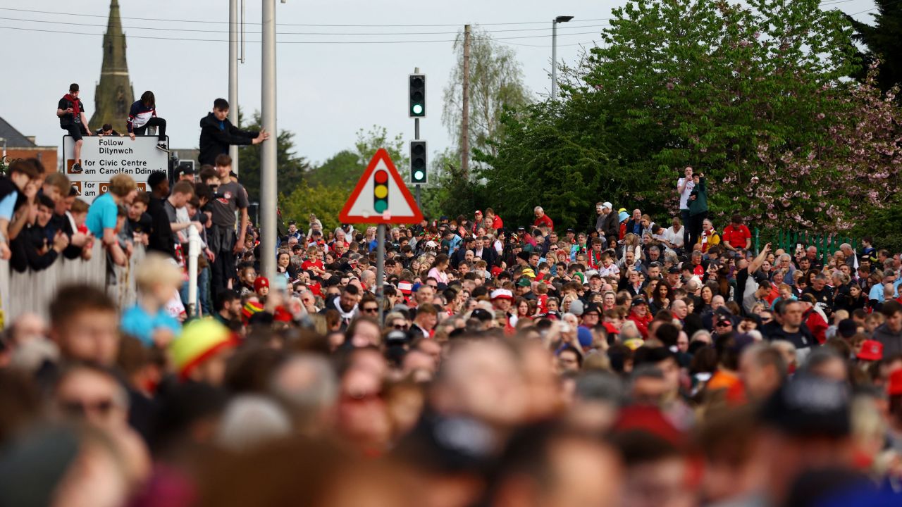 Thousands of fans lined the streets of Wrexham Tuesday.