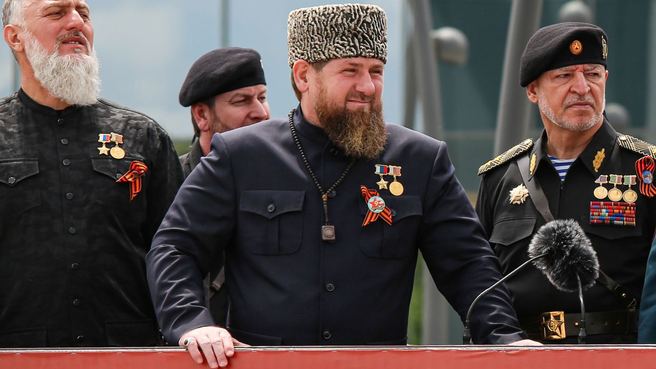 Kadyrov attends a military parade on Victory Day, which marks the 77th anniversary of the victory over Nazi Germany in World War Two, in the Chechen capital, Grozny, on May 9, 2022.