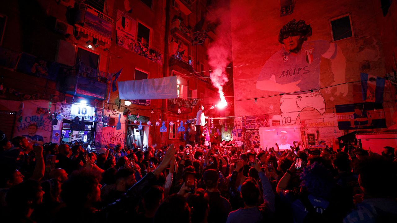 Napoli fans gathered in Naples to watch the match against Udinese.