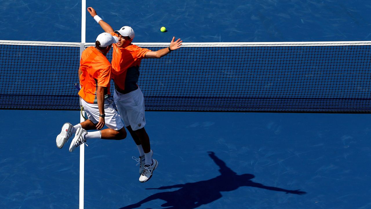 An iconic Bryan bump at the 2012 US Open.