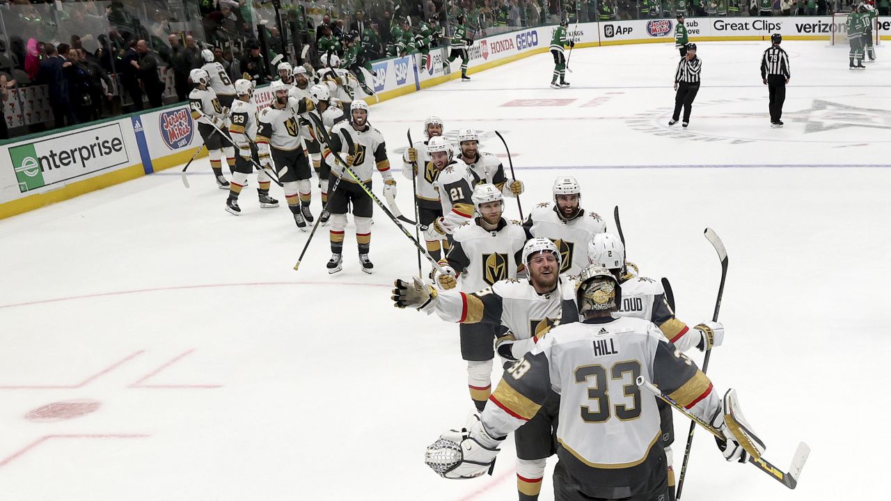 The Golden Knights celebrate after beating the Stars in Game 6.