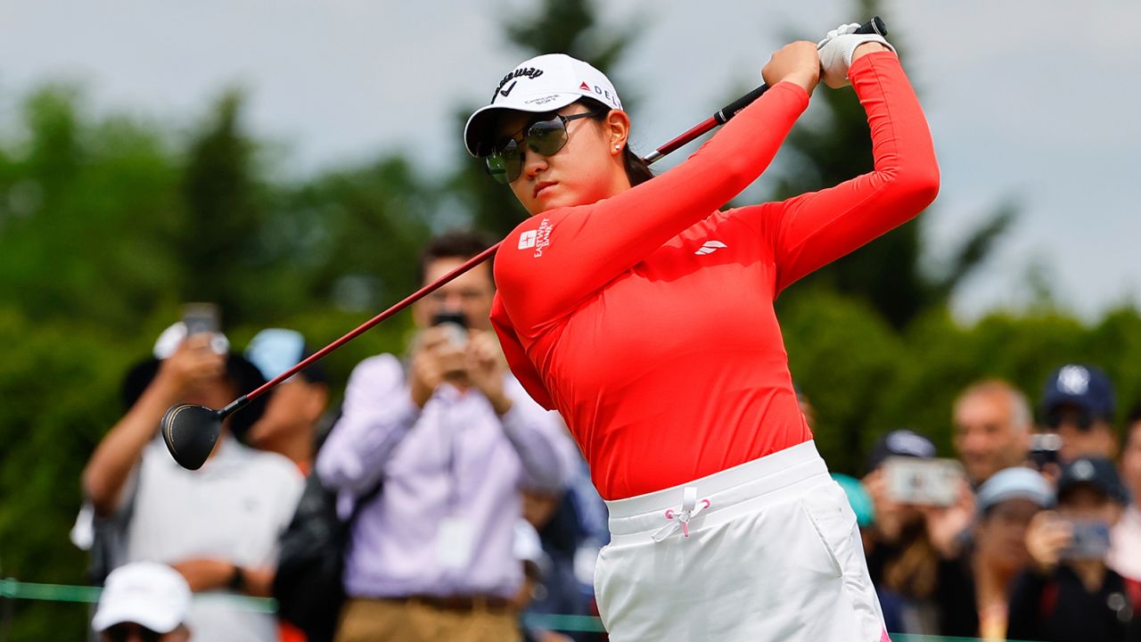 Rose Zhang at the first tee during the final round of the LPGA Mizuho Americas Open on Sunday.