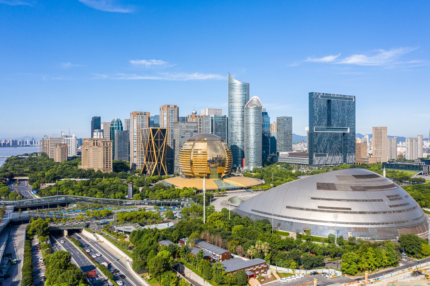 The skyline of Hangzhou, China.