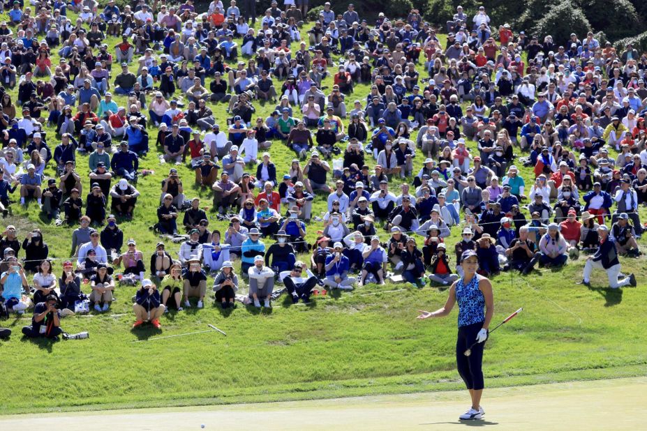 <strong>Lexi Thompson, US Women's Open (2021)</strong> The 2021 US Women's Open provided <a href="https://www.cnn.com/2021/06/06/golf/yuka-saso-us-womens-open-golf-spt-intl-hnk/index.html" target="_blank">stories</a> both heart-warming and heart-breaking. Teenager Yuka Saso became the first Filipino player to win a golf major after conquering Japan's Nasa Hataoka in a playoff, yet neither player had looked to have a shot at victory a short while earlier. Thompson had led by four strokes at the turn, but a back-nine collapse saw her dreams of finally capturing an elusive second major crushed. A par at the final hole would have been enough to put the American into the playoff, but an agonizing missed putt [pictured] epitomized her painful afternoon in San Francisco.