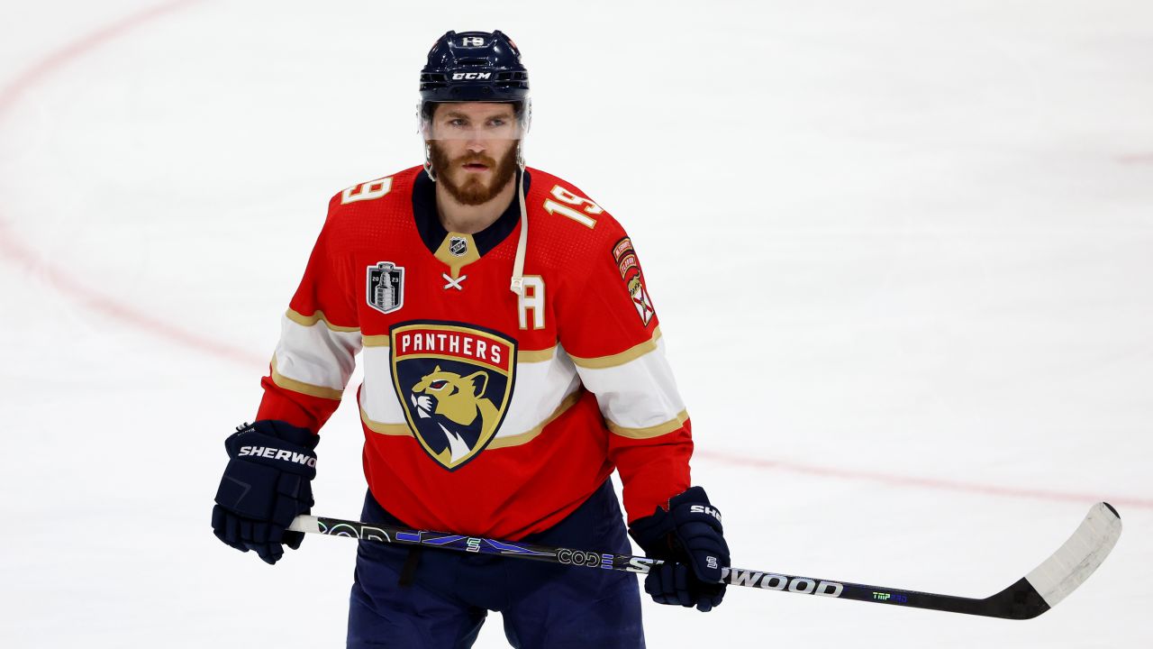 SUNRISE, FLORIDA - JUNE 10:  Matthew Tkachuk #19 of the Florida Panthers warms up prior to Game Four of the 2023 NHL Stanley Cup Final against the Vegas Golden Knights at FLA Live Arena on June 10, 2023 in Sunrise, Florida. (Photo by Patrick Smith/Getty Images)