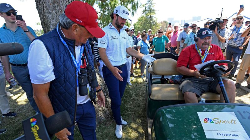 US Open: Cameron Young’s tee shot remarkably lands in ball holder of golf cart