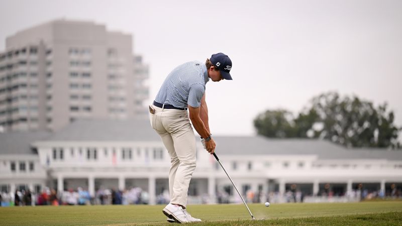 Amateur golfer Gordon Sargent watches putt bounce out of hole in freak US Open incident