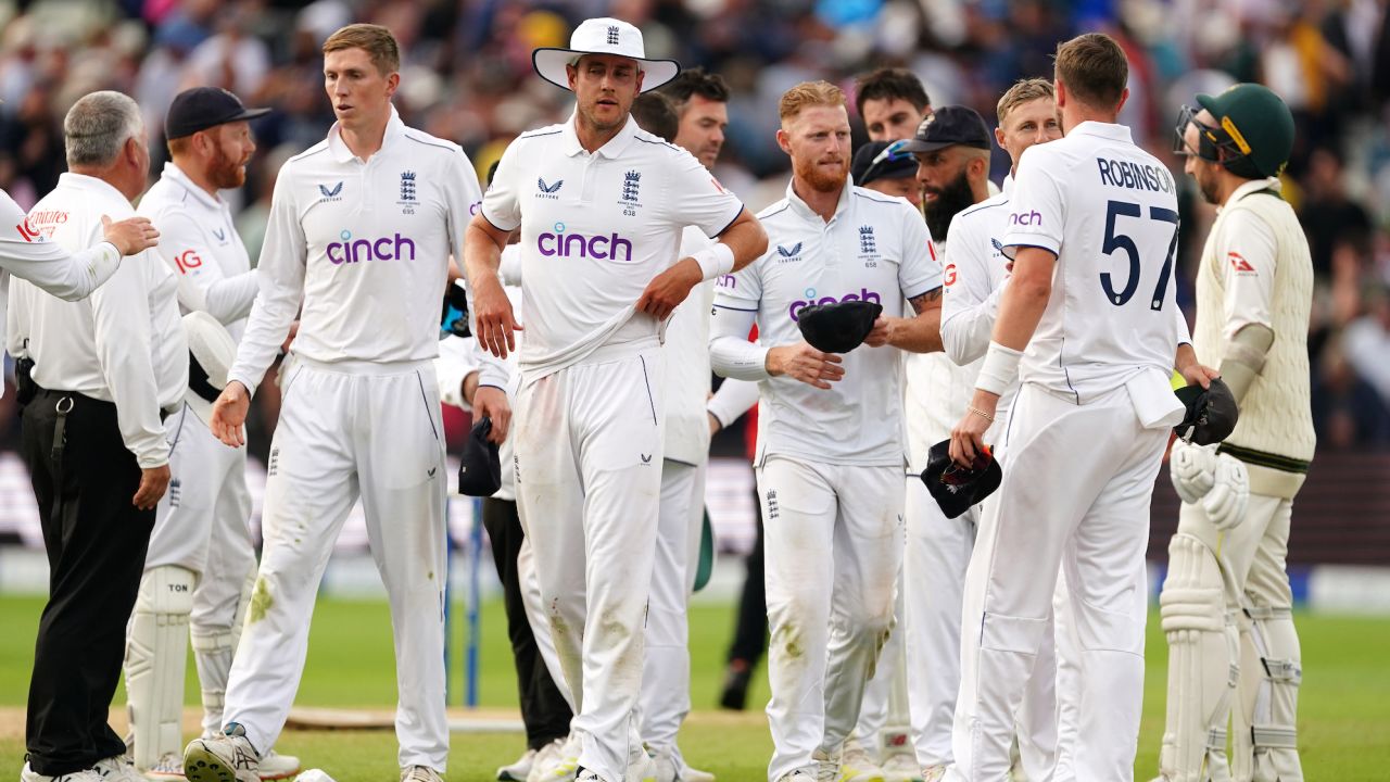 England look dejected after day five of the first Ashes test match at Edgbaston, Birmingham. Picture date: Tuesday June 20, 2023. (Photo by Mike Egerton/PA Images via Getty Images)