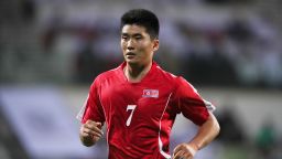 DUBAI, UNITED ARAB EMIRATES - JANUARY 08: Han Kwang-song of North Koreaduring the AFC Asian Cup Group E match between Saudi Arabia and North Korea at Rashid Stadium on January 8, 2019 in Dubai, United Arab Emirates. (Photo by Matthew Ashton - AMA/Getty Images)