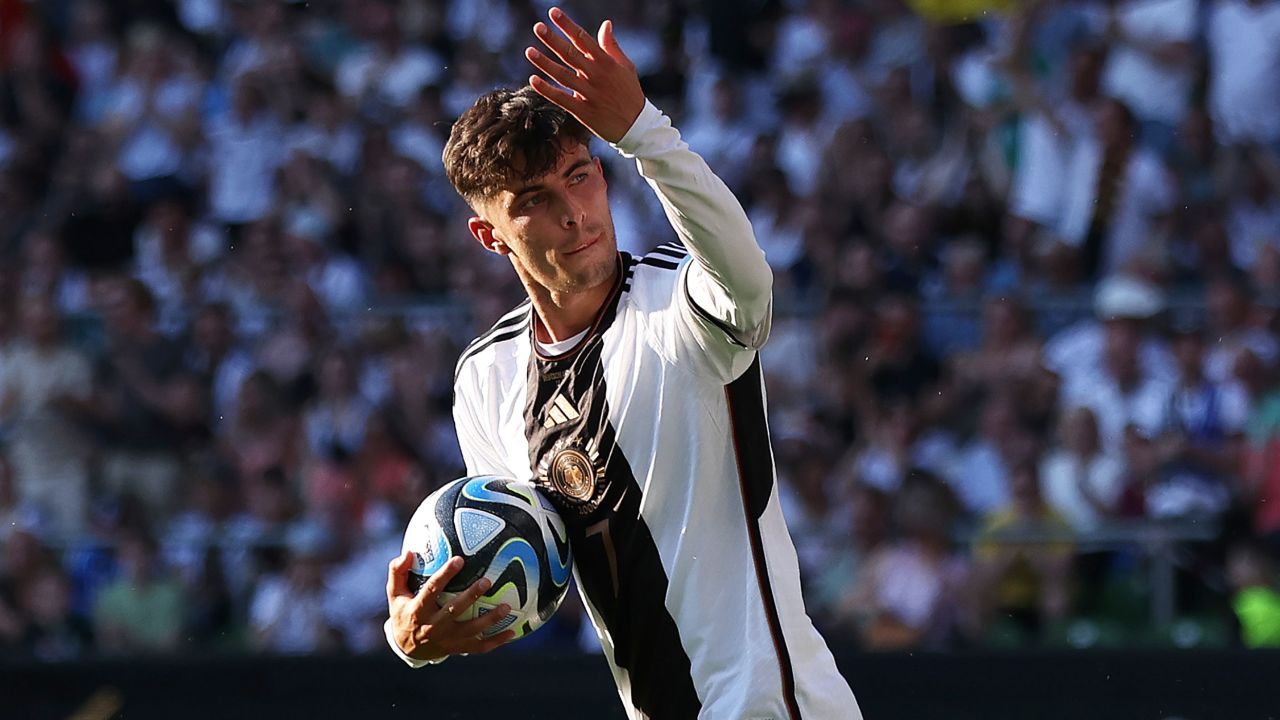 BREMEN, GERMANY - JUNE 12: Kai Havertz of Germany celebrates after scoring the team's second goal during the International Friendly match between Germany and Ukraine at Wohninvest Weserstadion on June 12, 2023 in Bremen, Germany. (Photo by Maja Hitij/Getty Images)