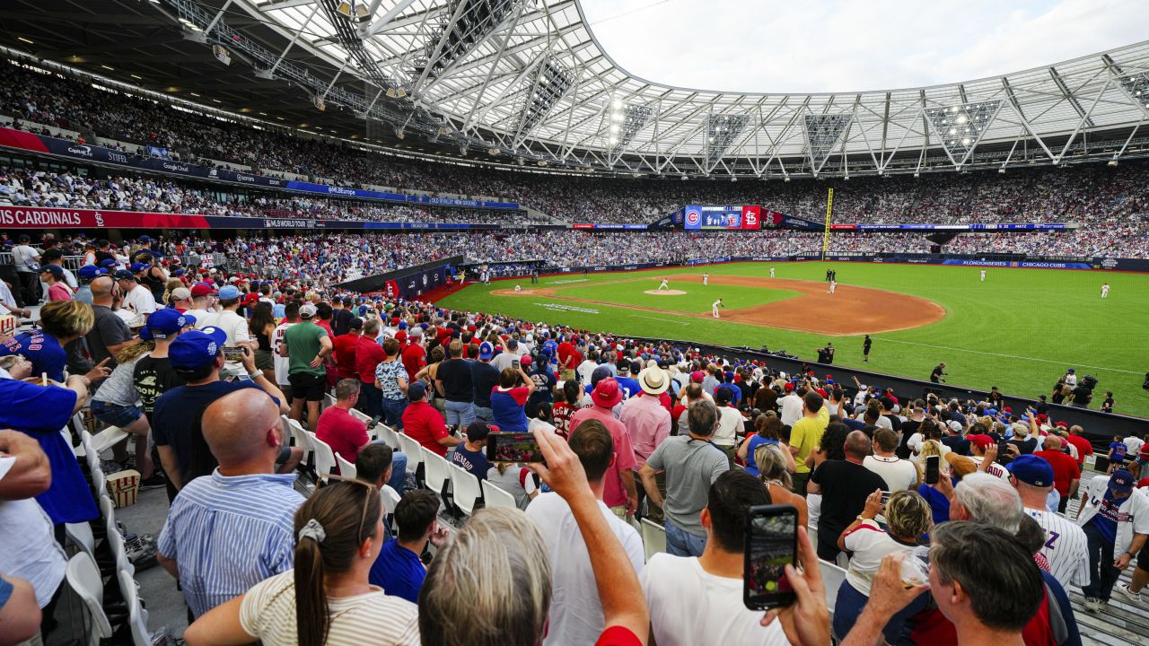 LONDON, ENGLAND - JUNE 24: A general view of play during the 2023 London Series game between the Chicago Cubs and the St. Louis Cardinals at London Stadium on Saturday, June 24, 2023 in London, England. (Photo by Daniel Shirey/MLB Photos via Getty Images)