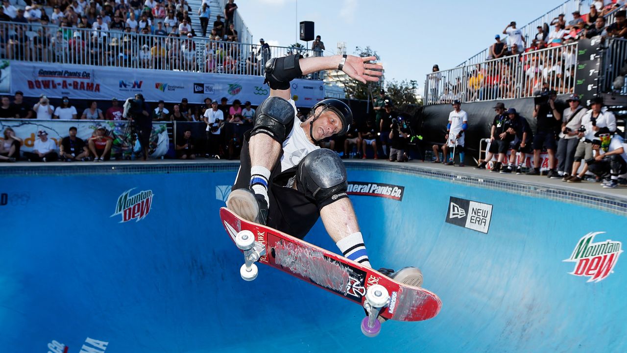 SYDNEY, AUSTRALIA - FEBRUARY 21:  Tony Hawk of United States of America competes in BOWL-A-RAMA at Bondi Beach on February 21, 2016 in Sydney, Australia. BOWL-A-RAMA is Australia's biggest skateboarding competition.  (Photo by Zak Kaczmarek/Getty Images)