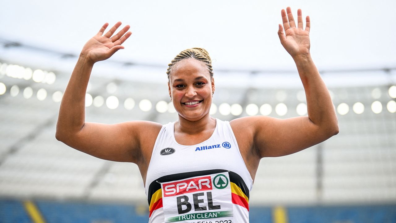 Belgian Jolien Boumkwo pictured in action during the European Athletics Team Championships, in Chorchow, Silesia, Poland, Saturday 24 June 2023. Team Belgium is competing in the first division from 23 to 25 June. BELGA PHOTO THOMAS WINDESTAM (Photo by THOMAS WINDESTAM / BELGA MAG / Belga via AFP) (Photo by THOMAS WINDESTAM/BELGA MAG/AFP via Getty Images)