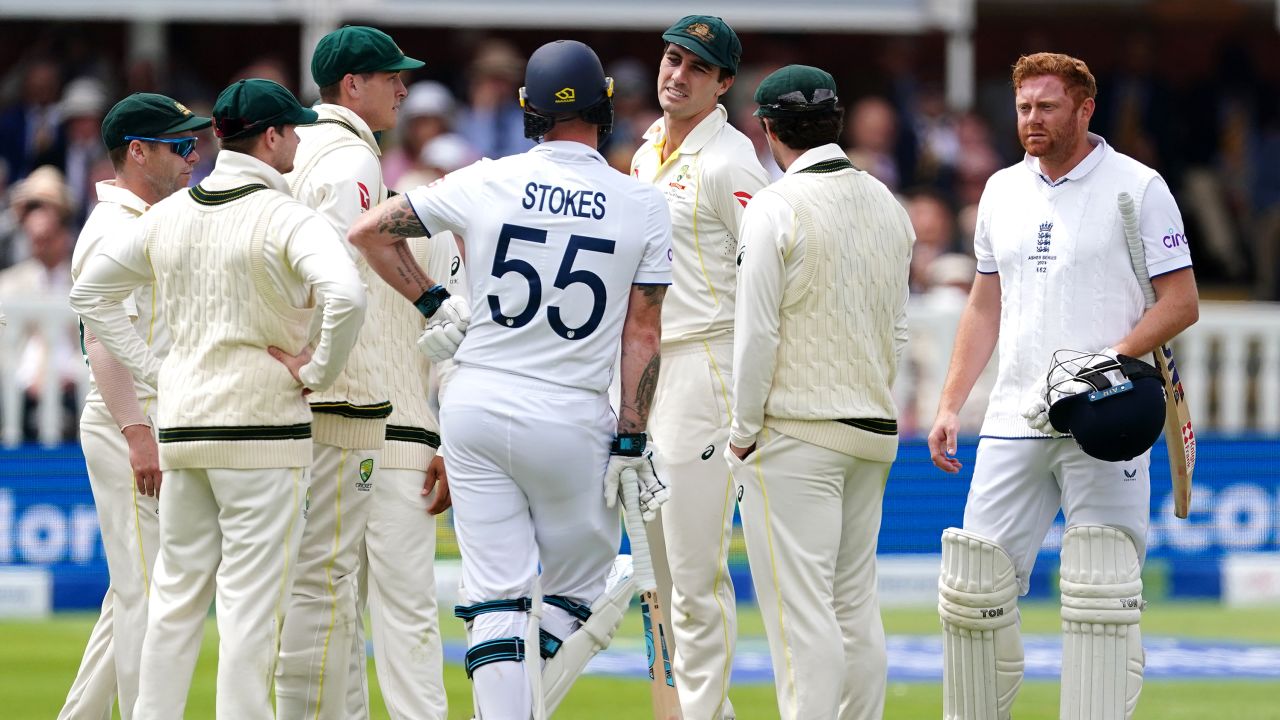 England's Jonny Bairstow (right) reacts after being run out by Australia's Alex Carey during day five of the second Ashes test match at Lord's, London. Picture date: Sunday July 2, 2023.