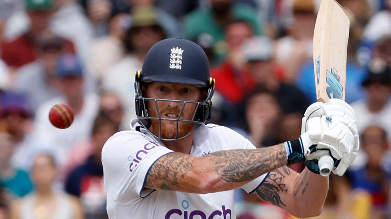 England's captain Ben Stokes plays a shot on day five of the second Ashes cricket Test match between England and Australia at Lord's cricket ground in London on July 2, 2023.