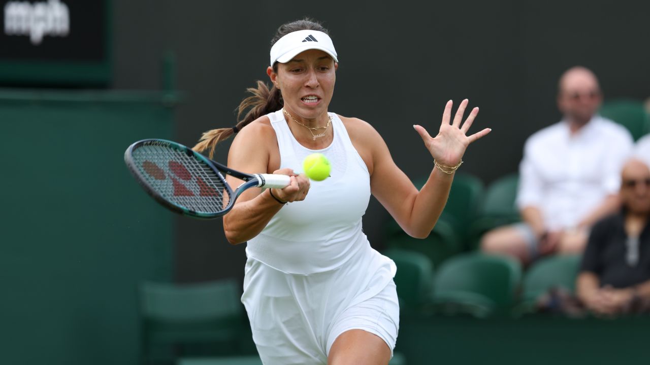 LONDON, ENGLAND - JULY 03: Jessica Pegula (USA) 4 during her match against Lauren Davis (USA) in their Ladies' Singles First Round match during day one of The Championships Wimbledon 2023 at All England Lawn Tennis and Croquet Club on July 3, 2023 in London, England.