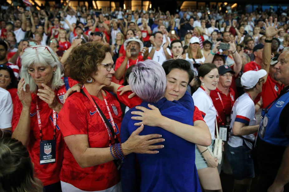 Rapinoe celebrates with her family after defeating France at the 2019 World Cup.