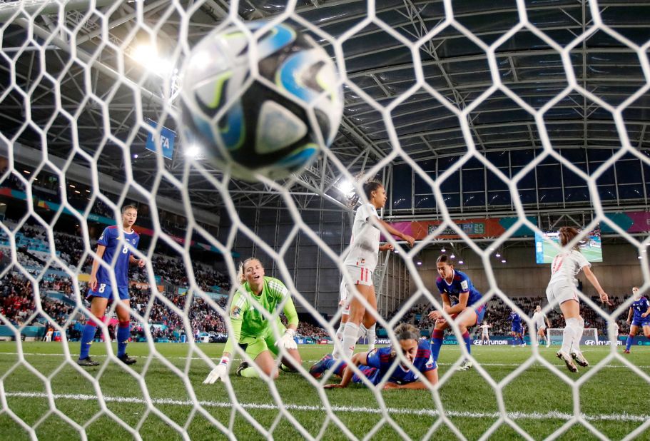 Switzerland's Seraina Piubel scores her team's second goal during its 2-0 victory against the Philippines on July 21.