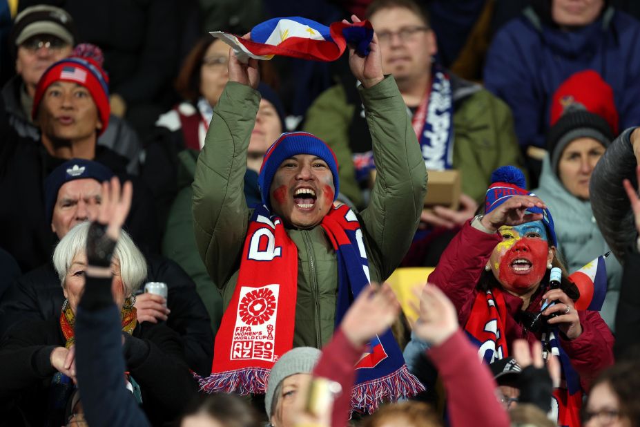 Philippines fans show their support during the team's first-ever match at a Women's World Cup.