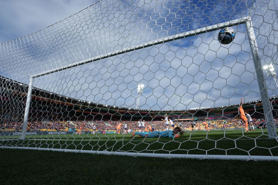 USA goalkeeper Alyssa Naeher couldn't stop a goal from Netherlands midfielder Jill Roord (not pictured) in the first half.