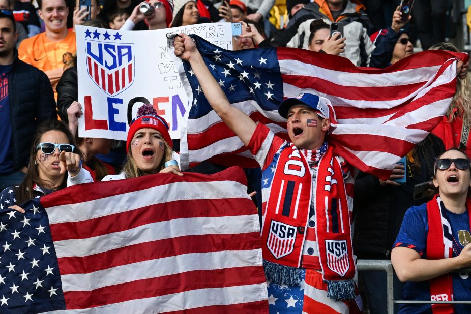 US fans react during the match.