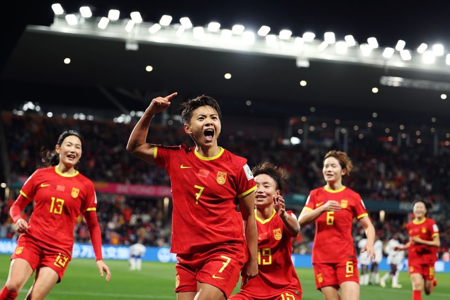 China's Wang Shuang celebrates after scoring against Haiti during a Women's World Cup match on Friday, July 28. <a href="https://www.cnn.com/2023/07/28/sport/china-womens-soccer-team-ambitions-wwc-intl-hnk-spt/index.html" target="_blank">China won 1-0</a>.