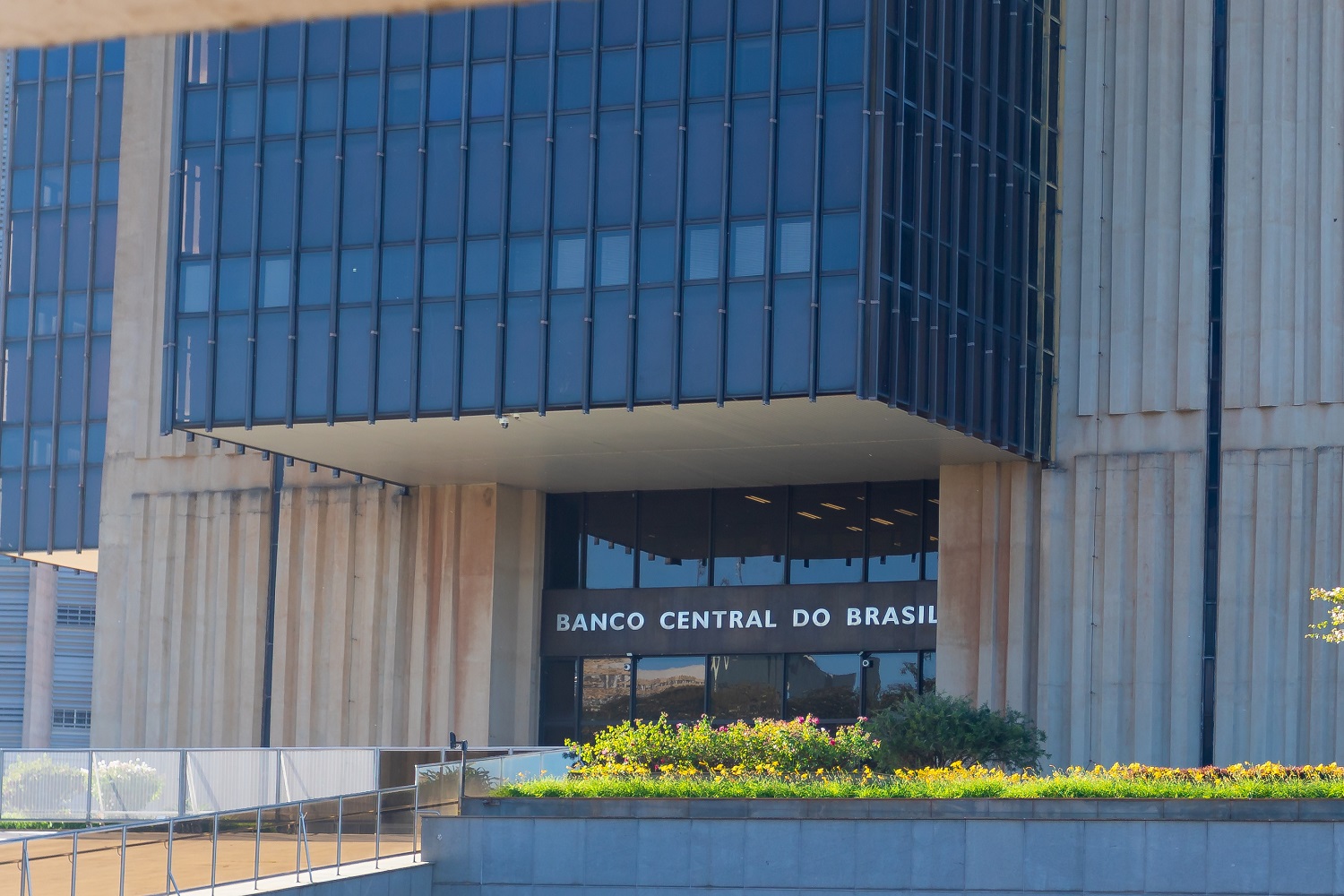 The entrance of the Central Bank building in the city of Brasilia, the capital of Brazil.