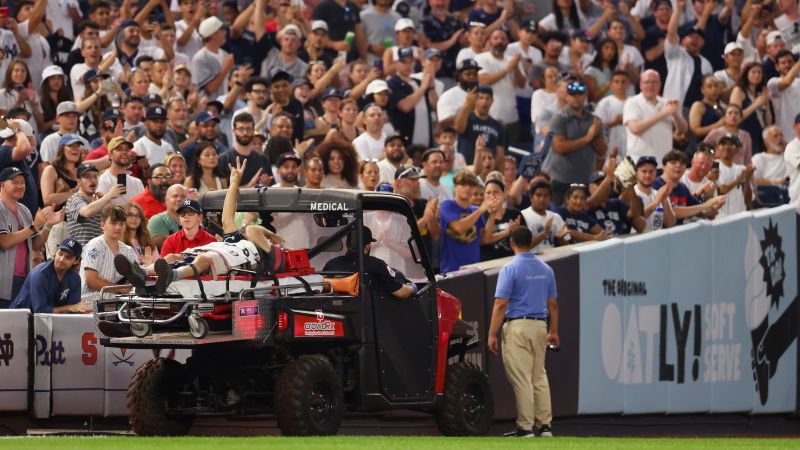 Cameraman carted off the field after getting hit by throw in Yankees game suffered ‘orbital fracture’