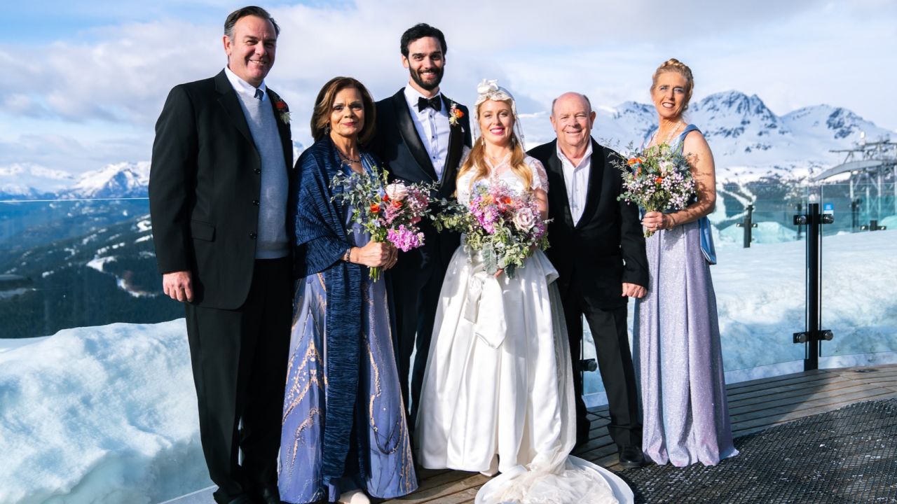 Jamie MoCrazy pictured celebrating her wedding to husband, Reggie, with family.