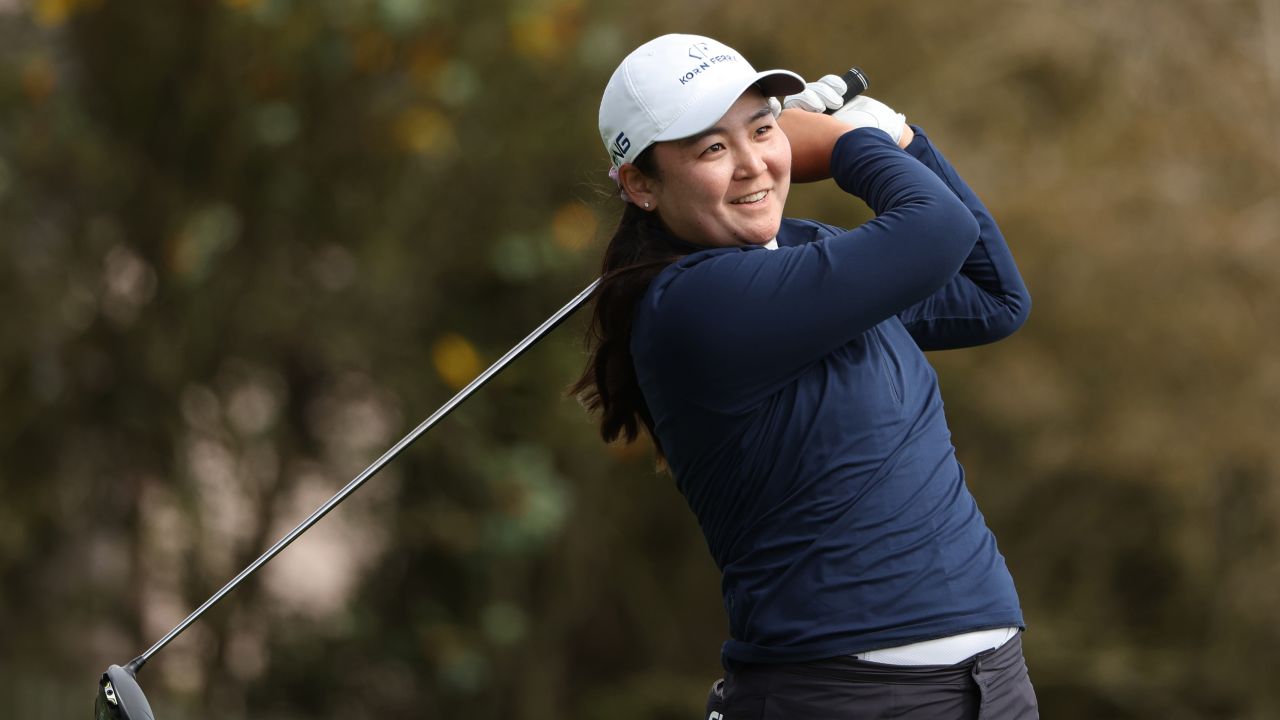 Allisen Corpuz reacts to her shot from the 15th tee during the final round of the 78th U.S. Women's Open on July 09, 2023.