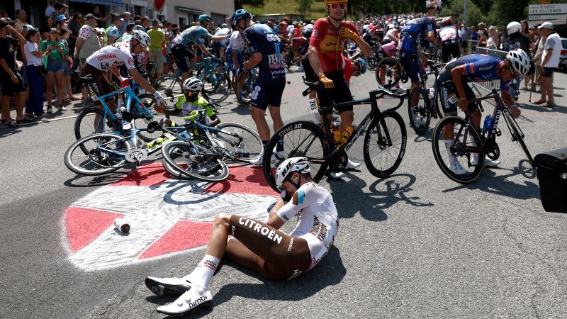 Cyclists fall ‘like skittles’ at the Tour de France in spectacular crash