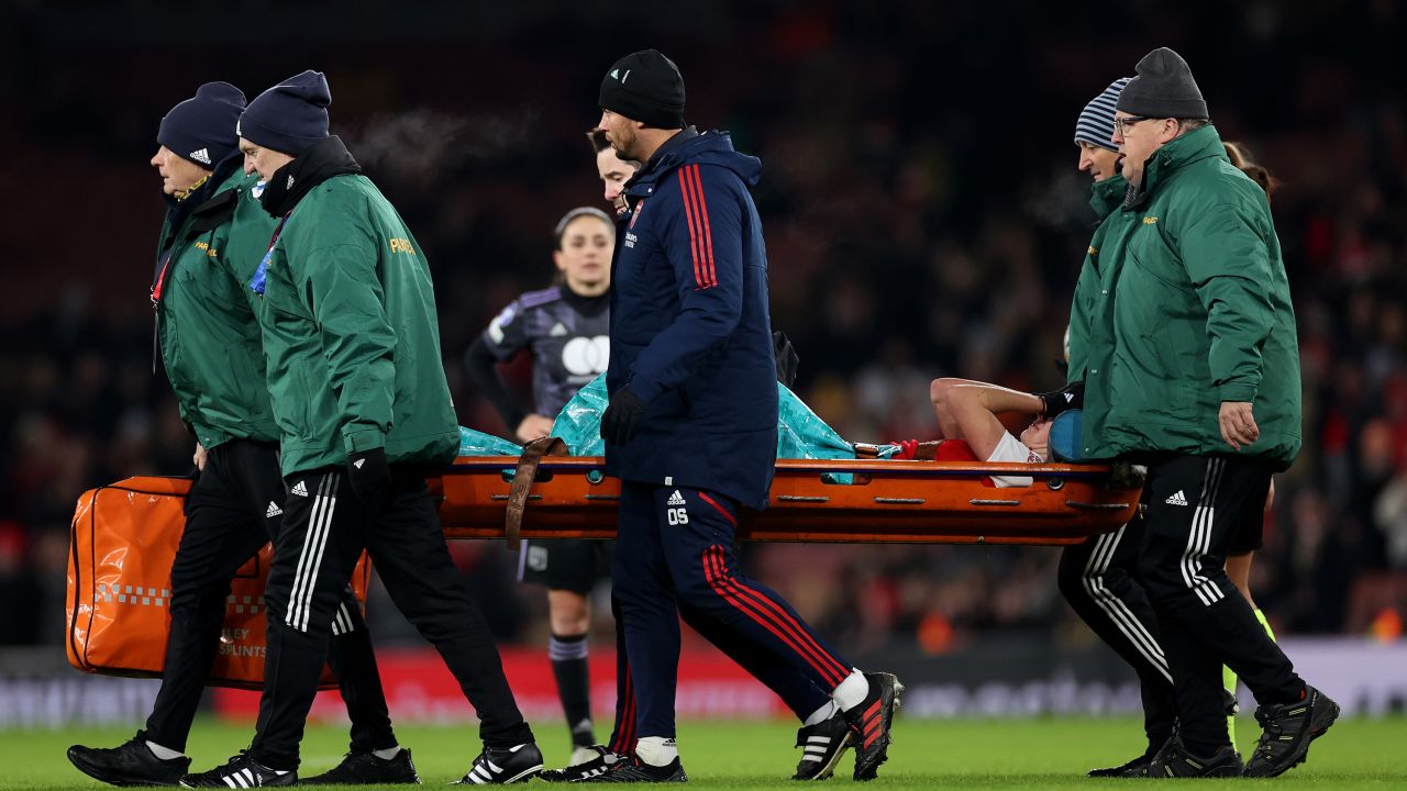 Miedema is stretchered off during a Women's Champions League match in December 2022.