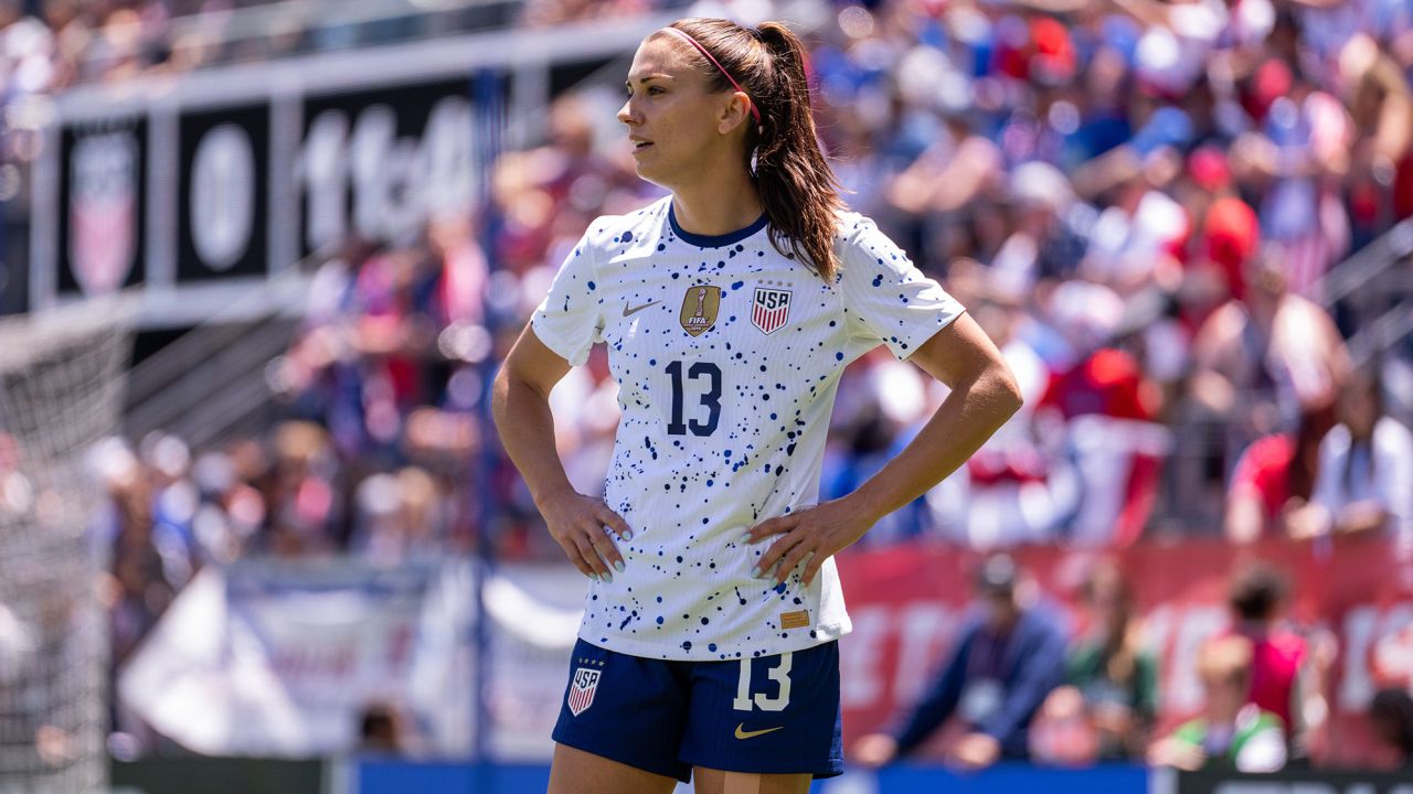 SAN JOSE, CA - JULY 9: Alex Morgan #13 of the United States looks to the ball during a game between Wales and USWNT at PayPal Park on July 9, 2023 in San Jose, California. (Photo by Brad Smith/USSF/Getty Images for USSF).