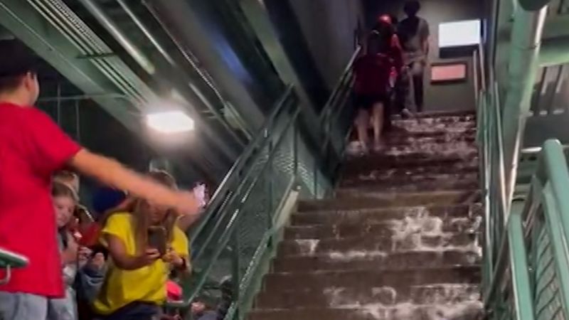 MLB game suspended after rains turned stadium’s steps into waterfalls