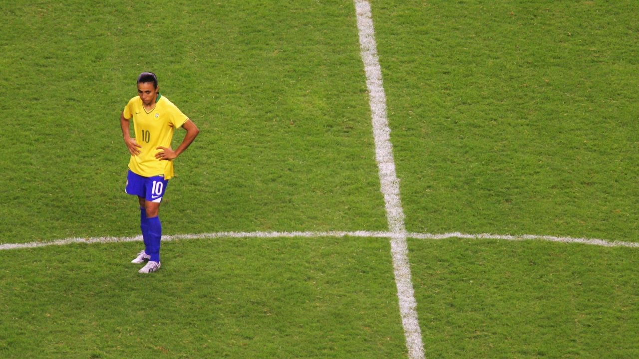 SHANGHAI, CHINA - SEPTEMBER 30:  Marta of Brazil is dejected after Germany wins the Women's World Cup 2007 Final match between Brazil and Germany at the Shanghai Hongkou Football Stadium September 30, 2007 in Shanghai, China.  (Photo by Feng Li/Getty Images)